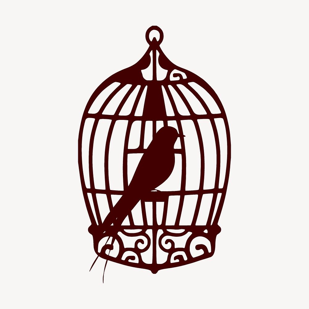 Caged bird silhouette clipart, animal illustration in brown vector. Free public domain CC0 image.