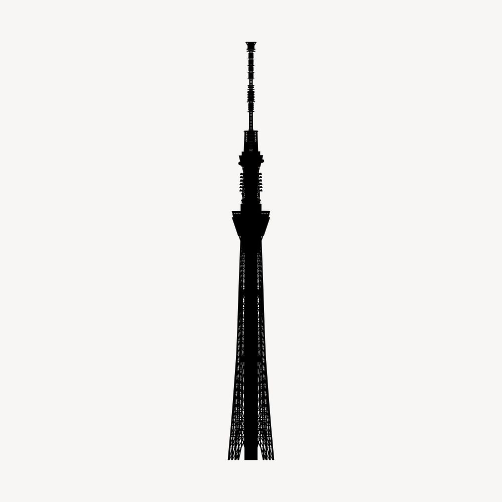 Tokyo Tower silhouette clipart, landmark illustration in black. Free public domain CC0 image.