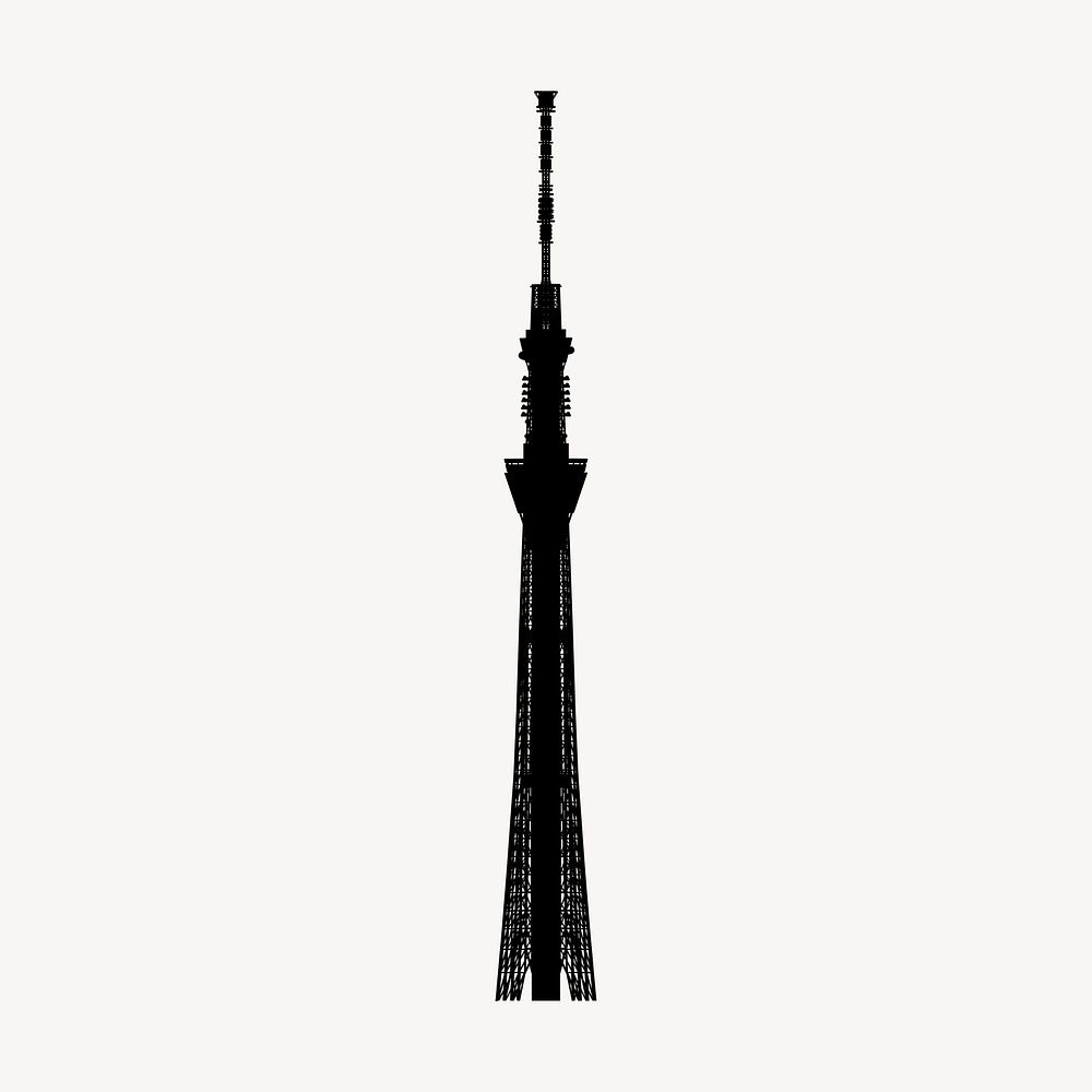 Tokyo Tower silhouette collage element, landmark illustration psd. Free public domain CC0 image.