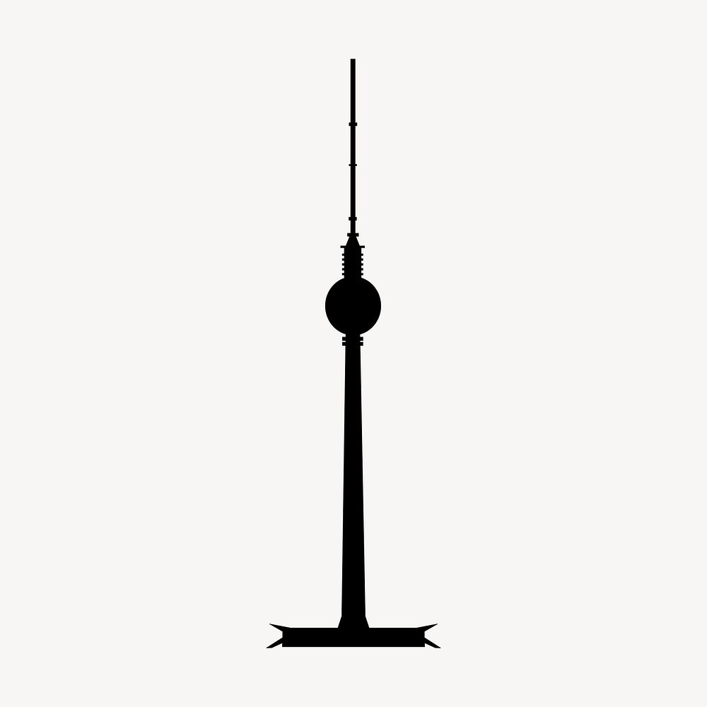 Fernsehturm tower silhouette clipart, Berlin landmark illustration in black vector. Free public domain CC0 image.
