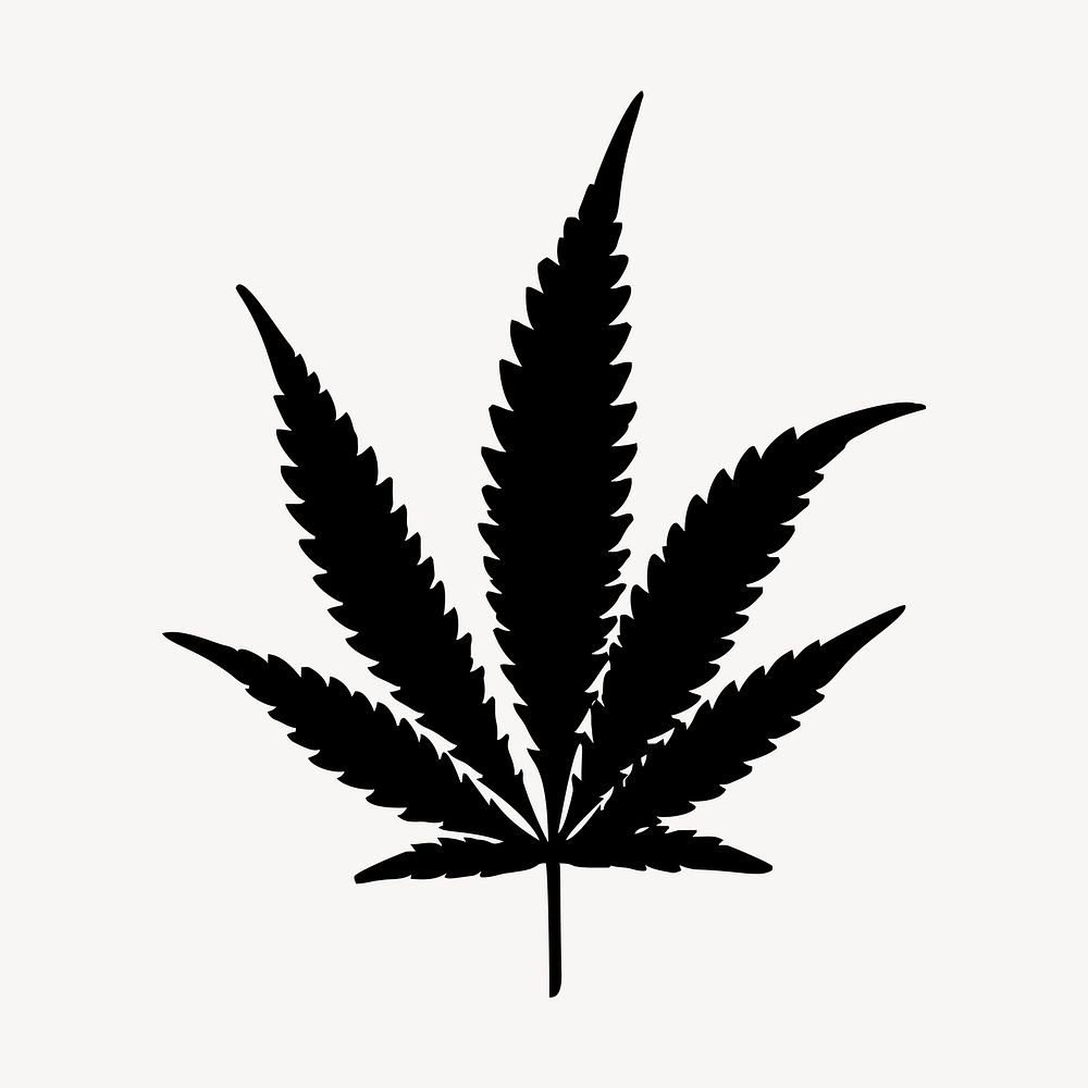 Cannabis leaf silhouette clipart, botanical illustration in black. Free public domain CC0 image.