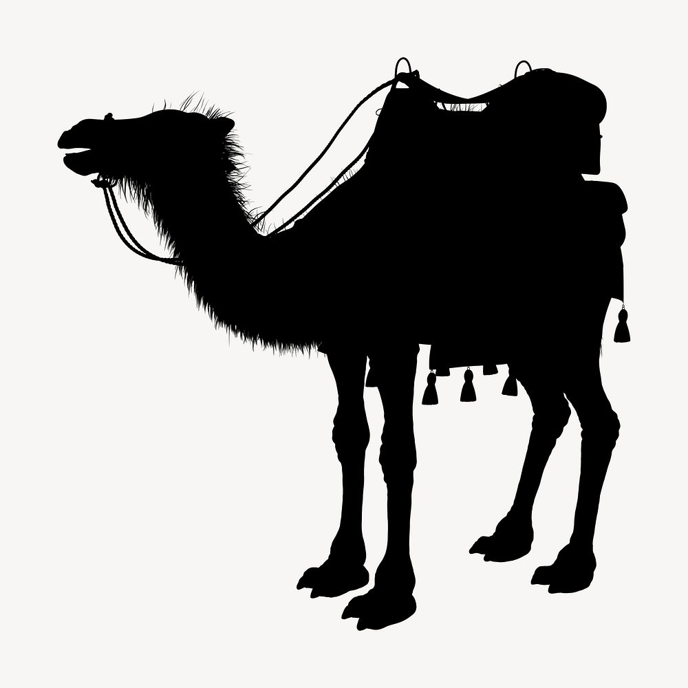 Camel silhouette collage element, animal illustration psd. Free public domain CC0 image.