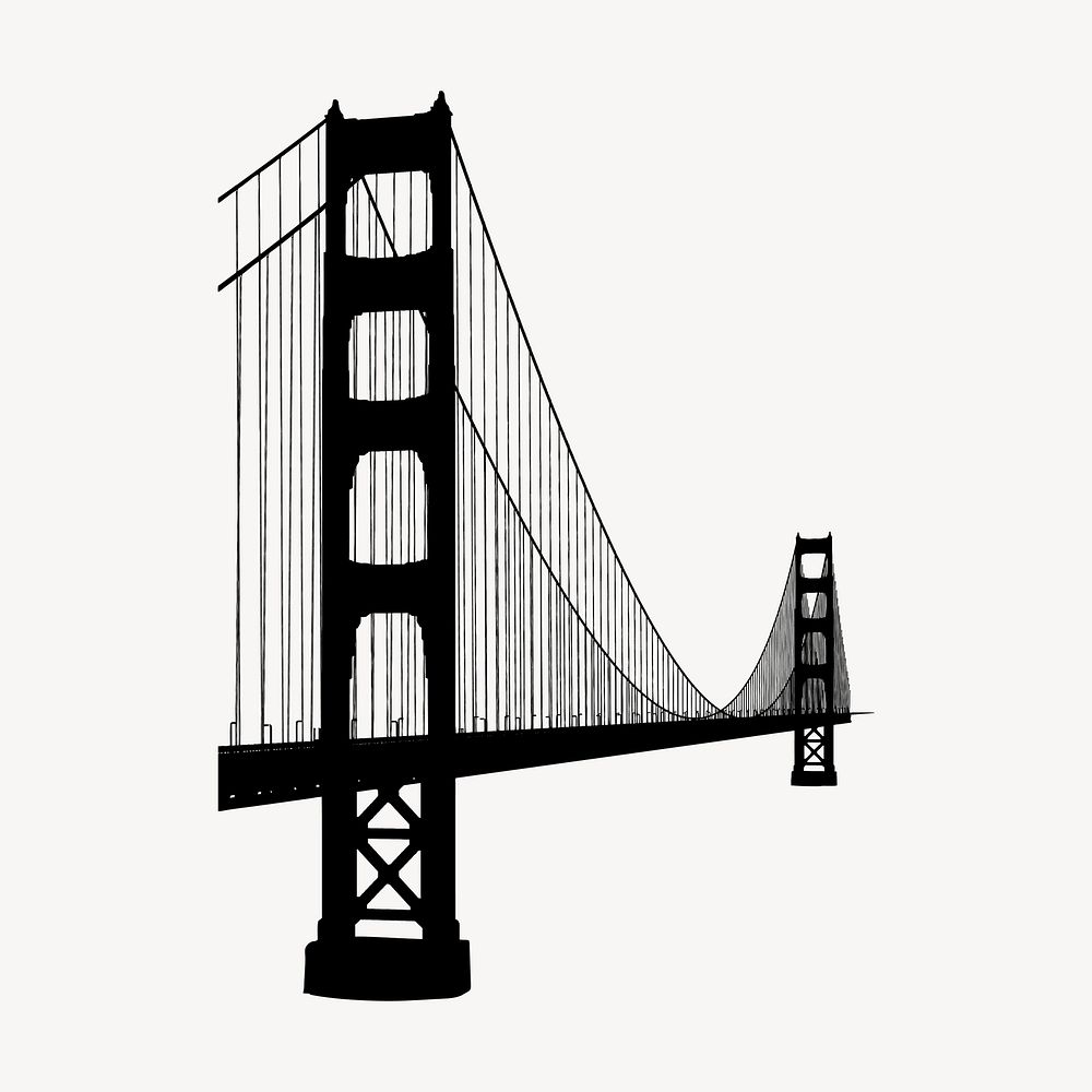 Golden Gate Bridge silhouette clipart, landmark illustration in black vector. Free public domain CC0 image.