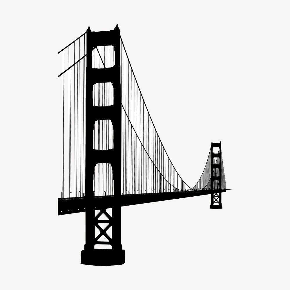Golden Gate Bridge silhouette collage element, landmark illustration psd. Free public domain CC0 image.