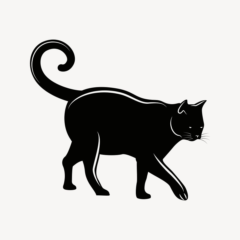 Black cat clipart, animal illustration in black. Free public domain CC0 image.