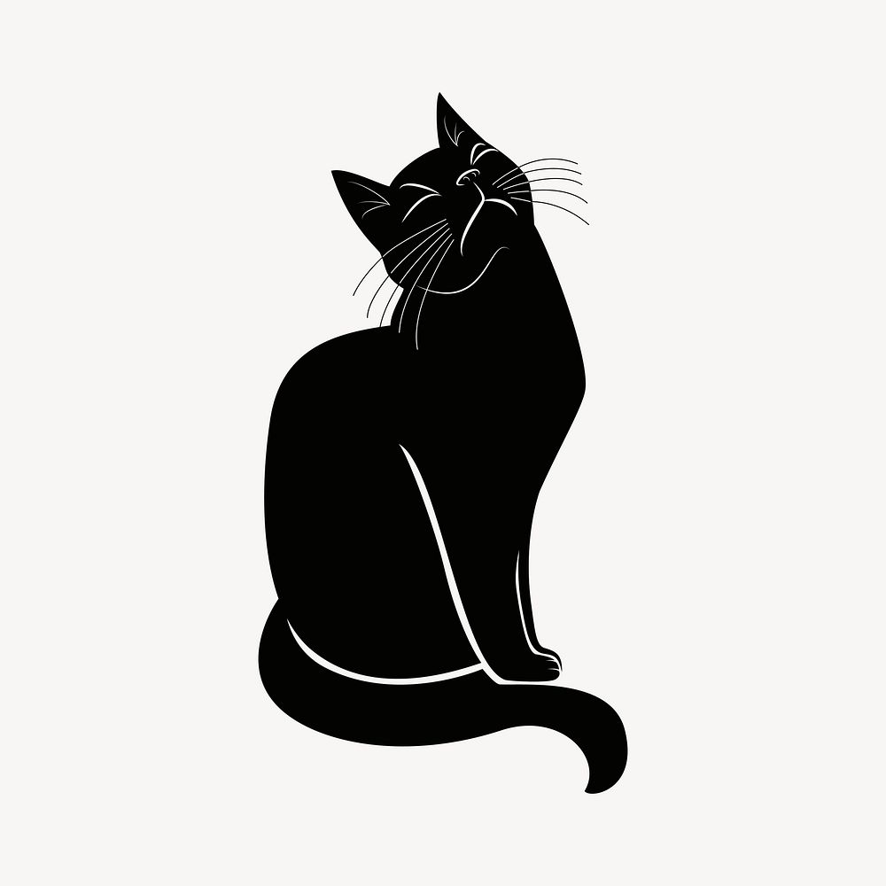 Black cat clipart, animal drawing in black vector. Free public domain CC0 image.
