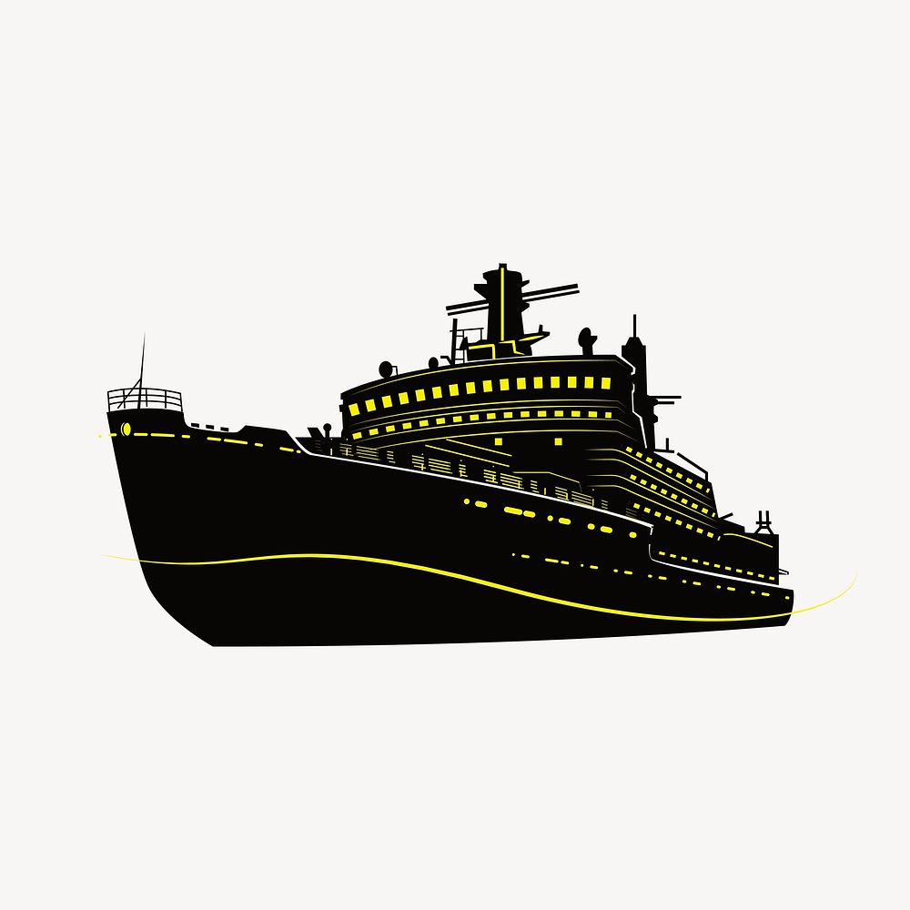 Cruise ship silhouette clipart, vehicle illustration in black vector. Free public domain CC0 image.