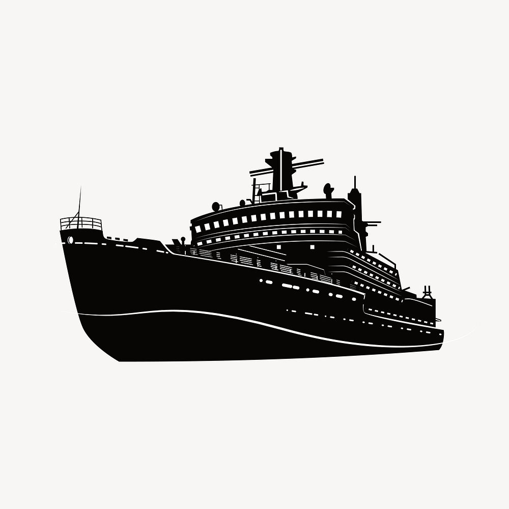 Cruise ship silhouette clipart, vehicle illustration in black. Free public domain CC0 image.