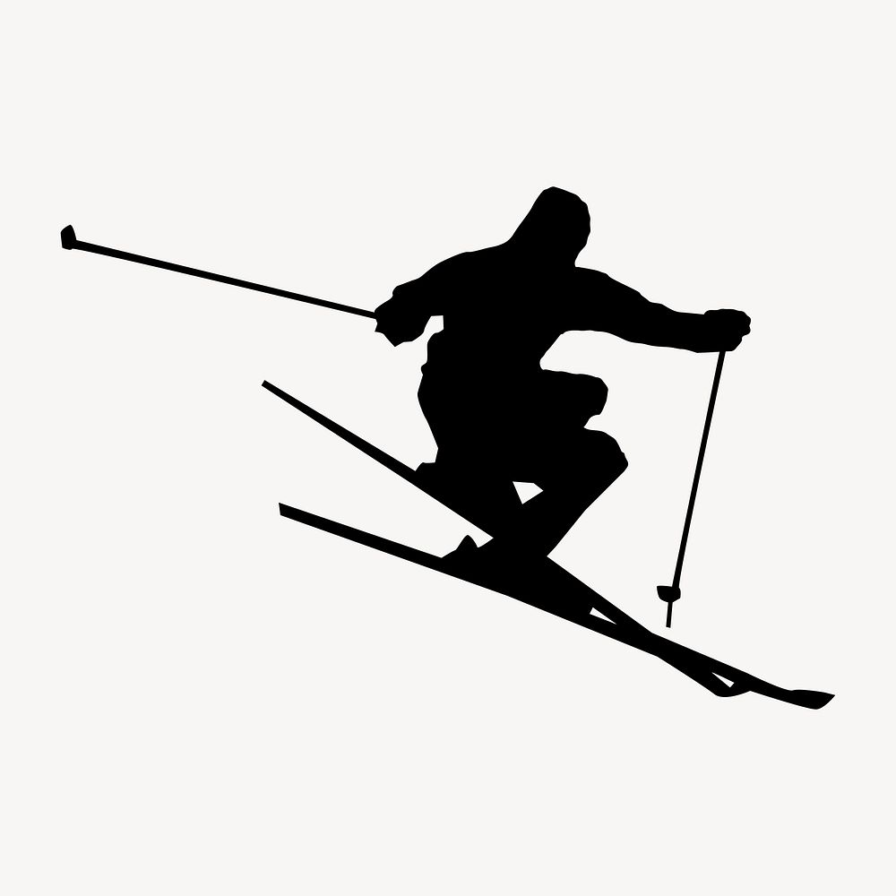 Skier silhouette clipart, sport illustration vector. Free public domain CC0 image.