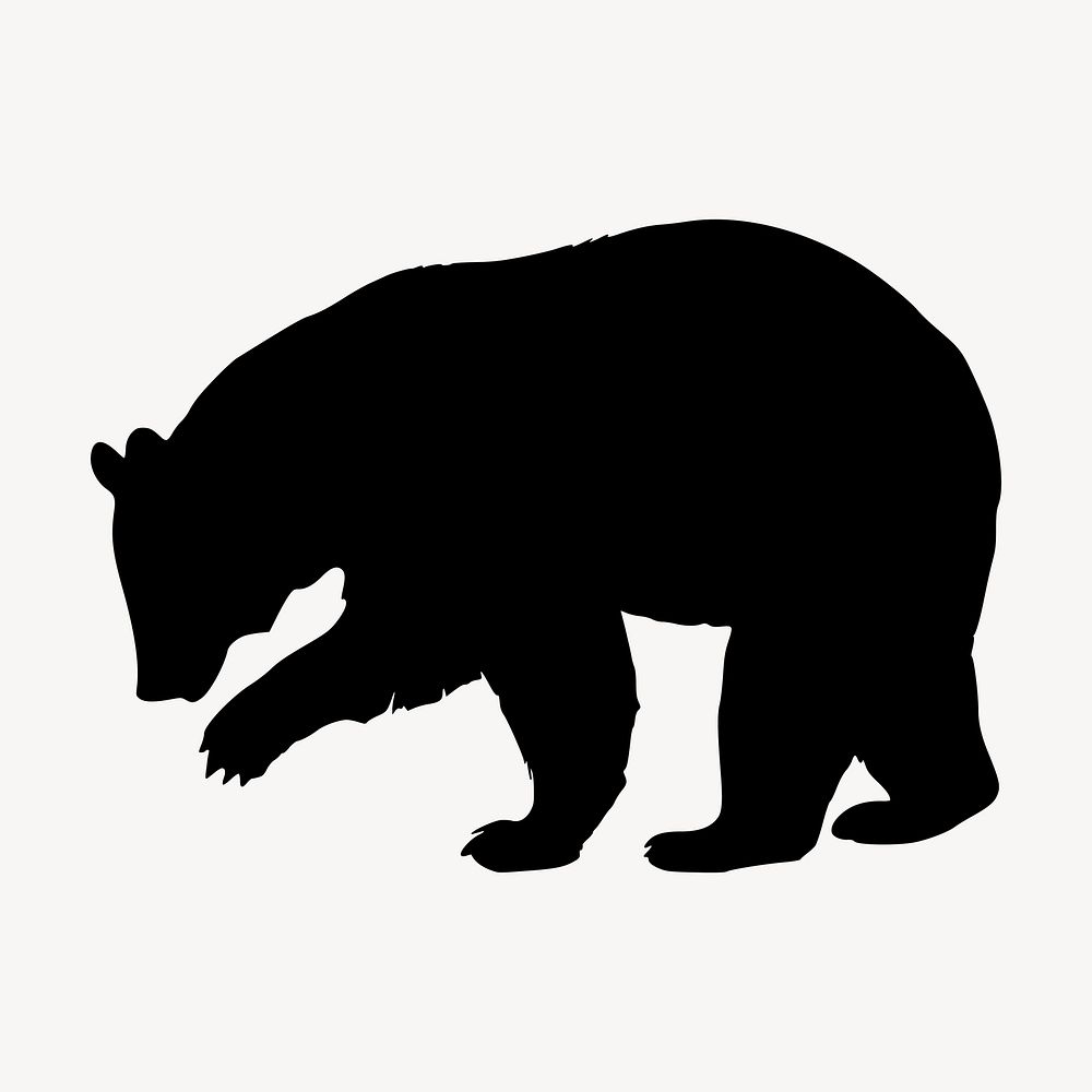 Grizzly bear silhouette clipart, wildlife illustration in black. Free public domain CC0 image.