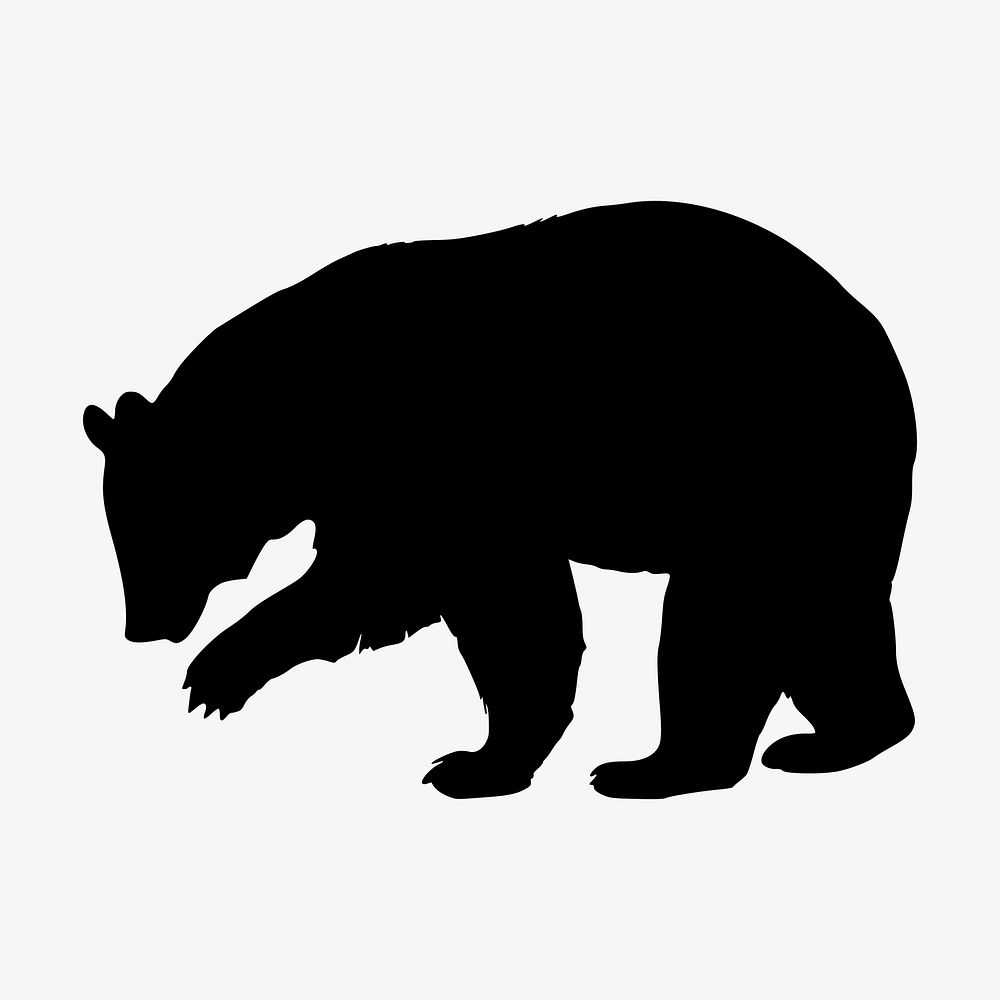 Grizzly bear silhouette collage element, wildlife illustration psd. Free public domain CC0 image.