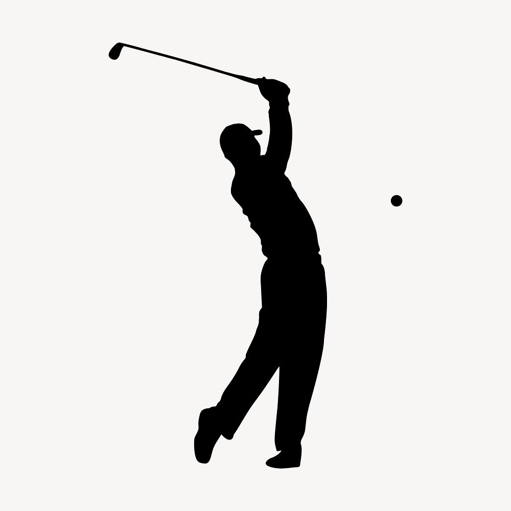 Golfer silhouette collage element, sport illustration psd. Free public domain CC0 image.