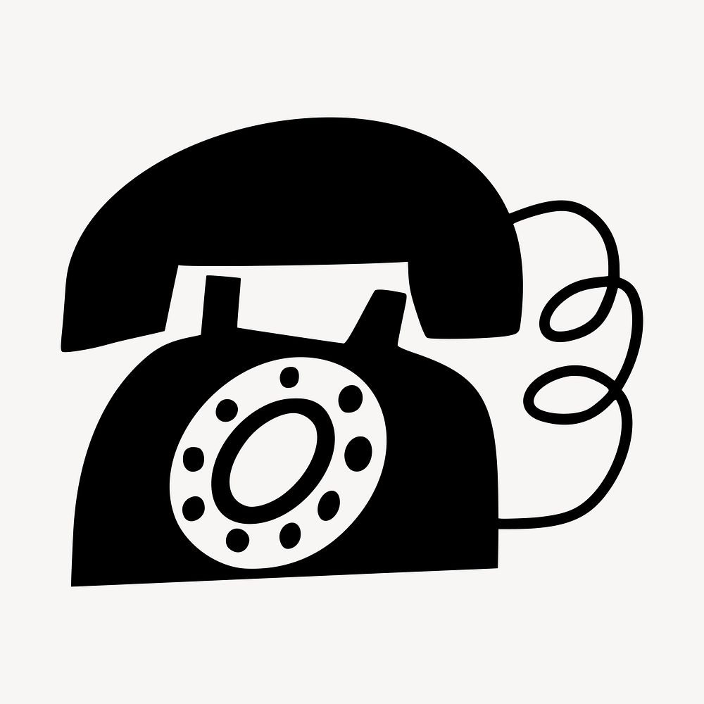 Vintage telephone silhouette clipart, object illustration in black. Free public domain CC0 image.
