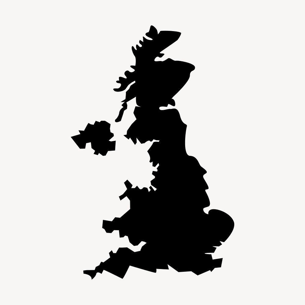United Kingdom map silhouette clipart, travel illustration. Free public domain CC0 image.