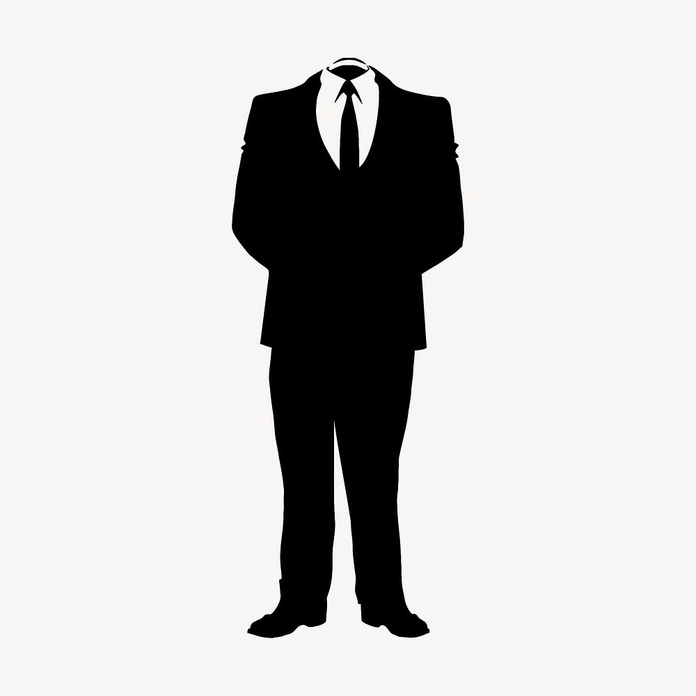 Headless businessman silhouette clipart, man illustration in black vector. Free public domain CC0 image.