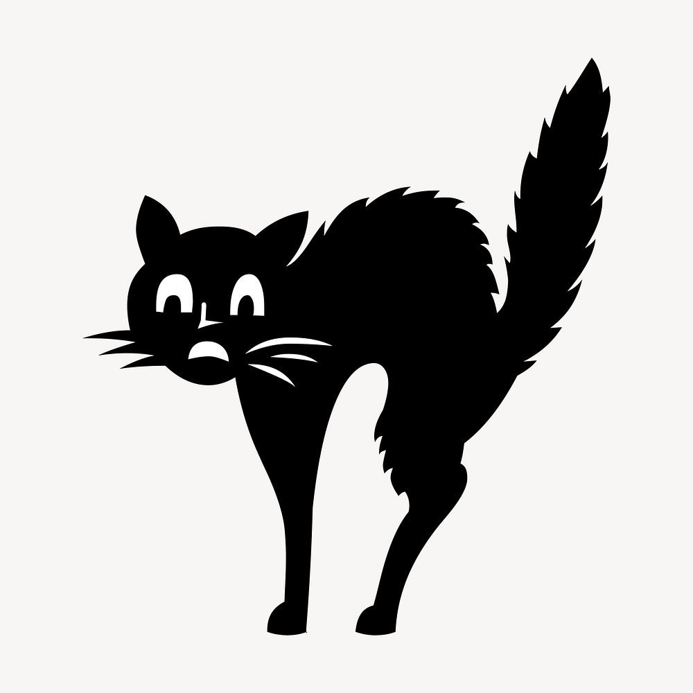 Spooked cat clipart, animal drawing in black vector. Free public domain CC0 image.