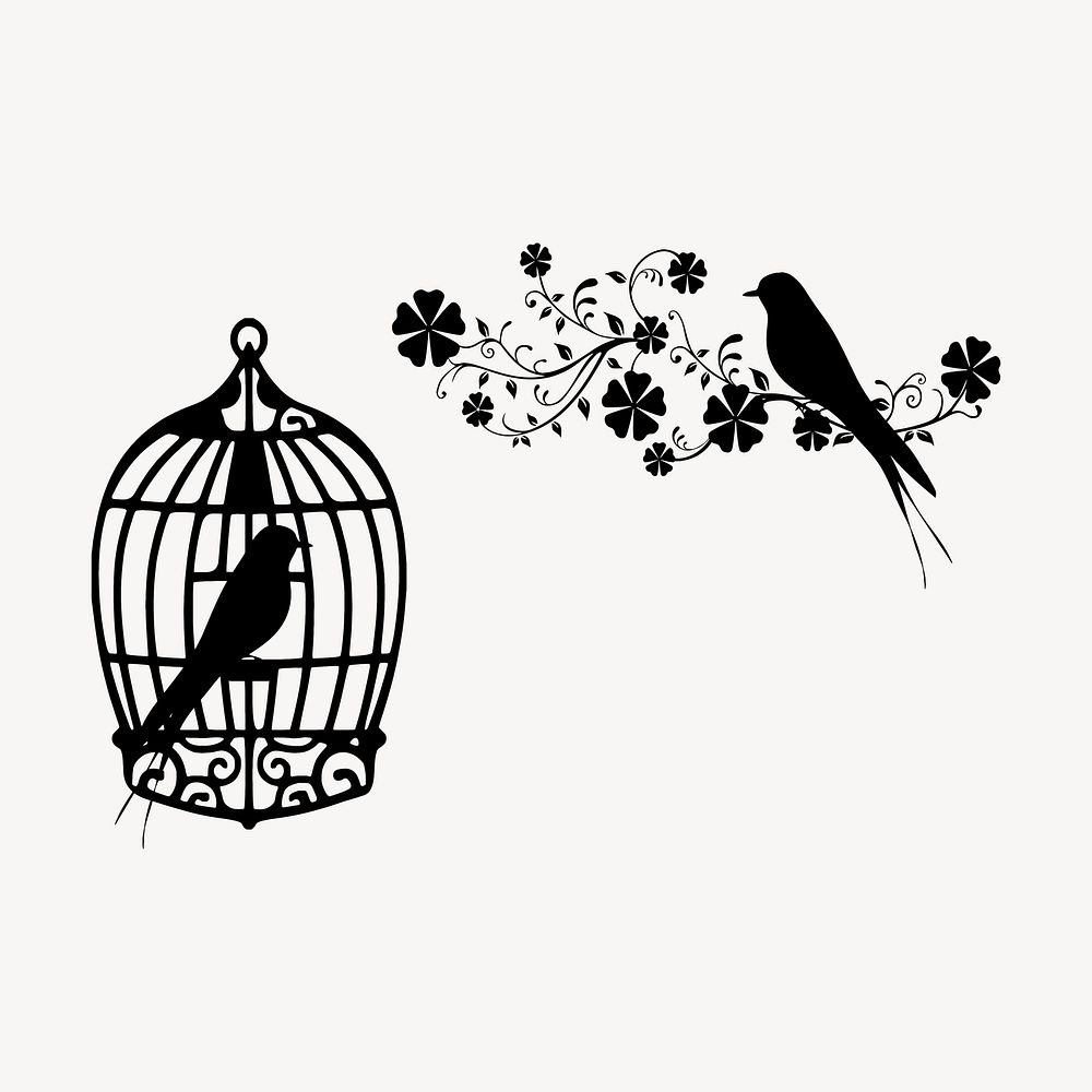 Aesthetic birds silhouette, animal illustration in black. Free public domain CC0 image.