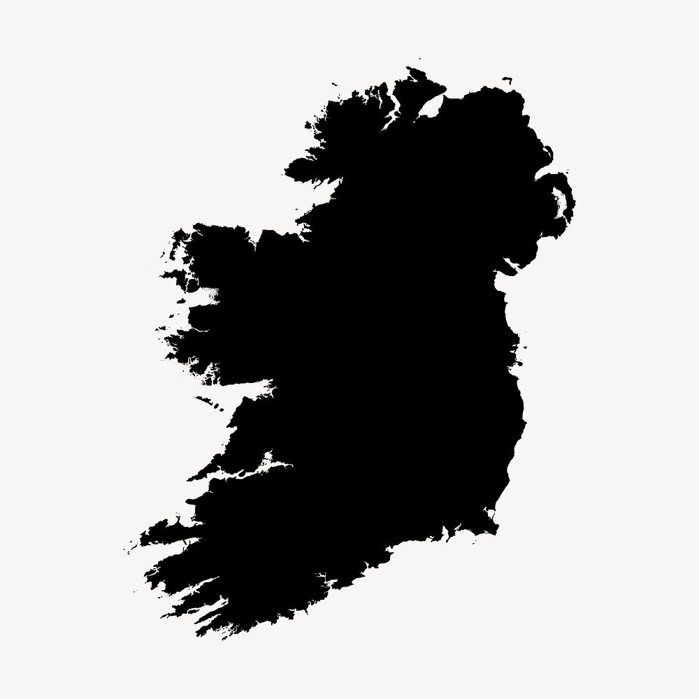 Ireland map silhouette clipart, geography illustration in black vector. Free public domain CC0 image.