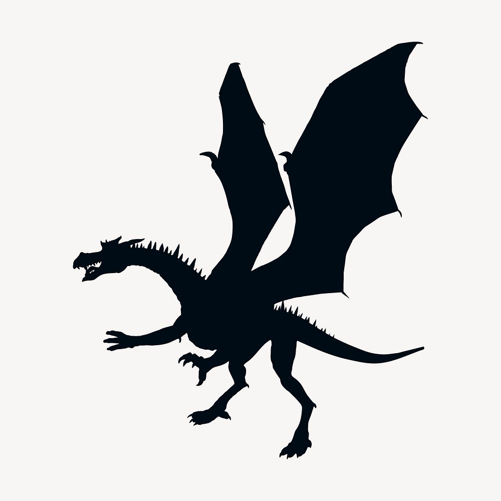 Dragon silhouette clipart, fantasy creature illustration in black vector. Free public domain CC0 image.