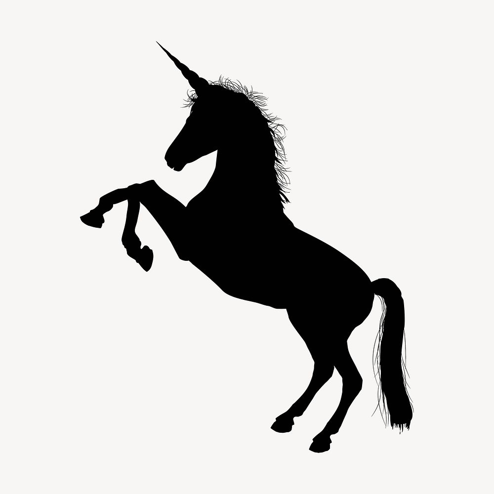 Rearing unicorn silhouette clipart, animal illustration. Free public domain CC0 image.