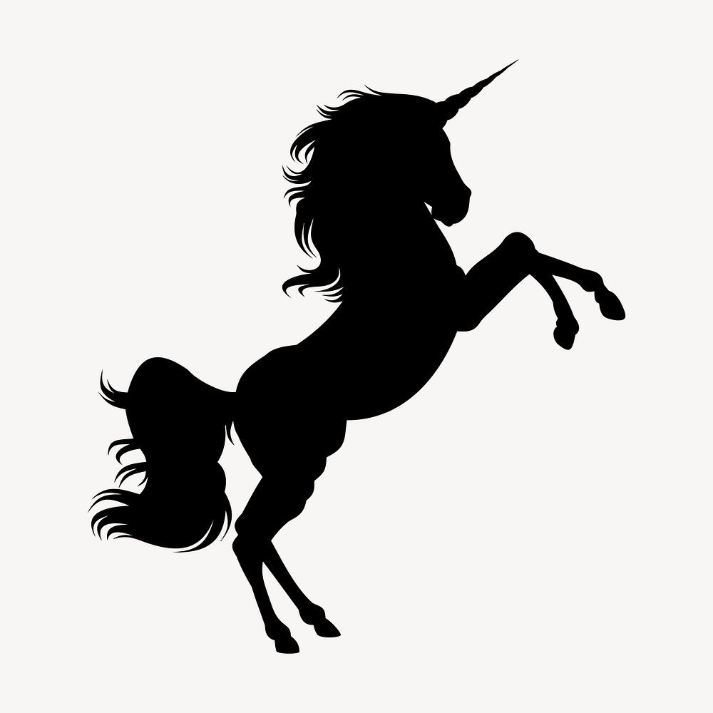 Unicorn silhouette clipart, mythical creature illustration in black vector. Free public domain CC0 image.