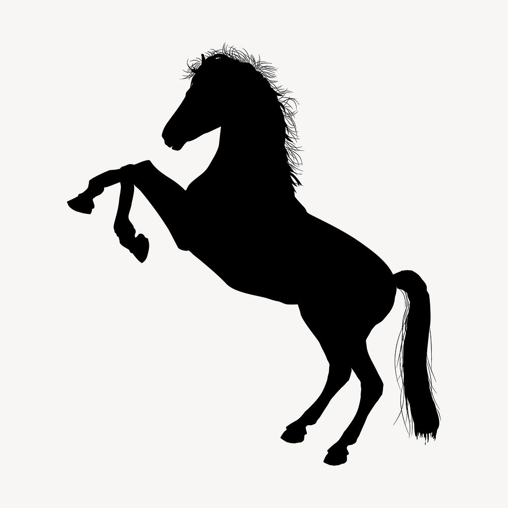 Rearing horse silhouette clipart, animal illustration in black. Free public domain CC0 image.