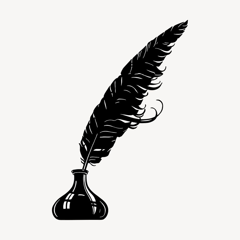 Quill and ink silhouette clipart, stationery illustration in black vector. Free public domain CC0 image.
