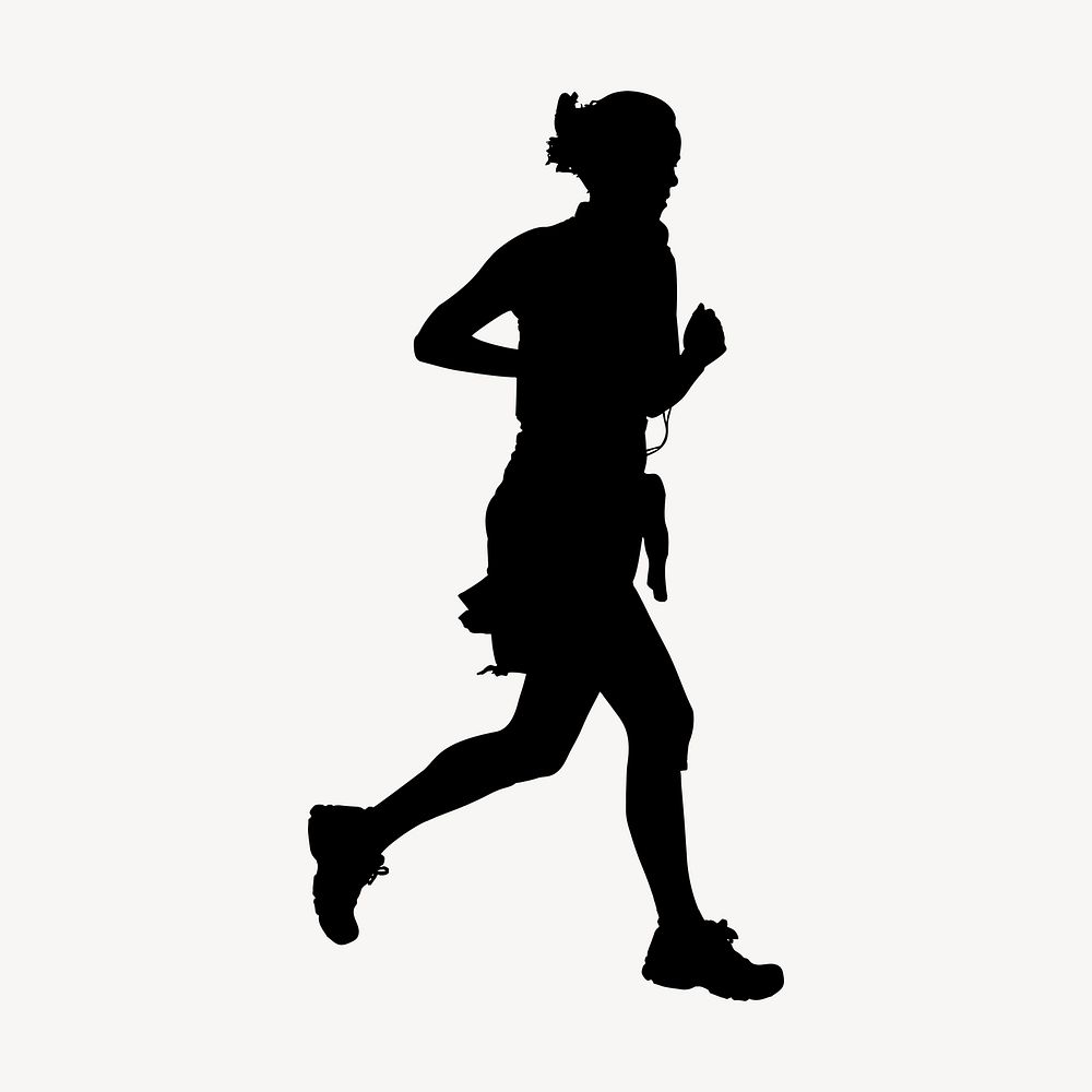 Woman jogging silhouette collage element, fitness illustration psd. Free public domain CC0 image.