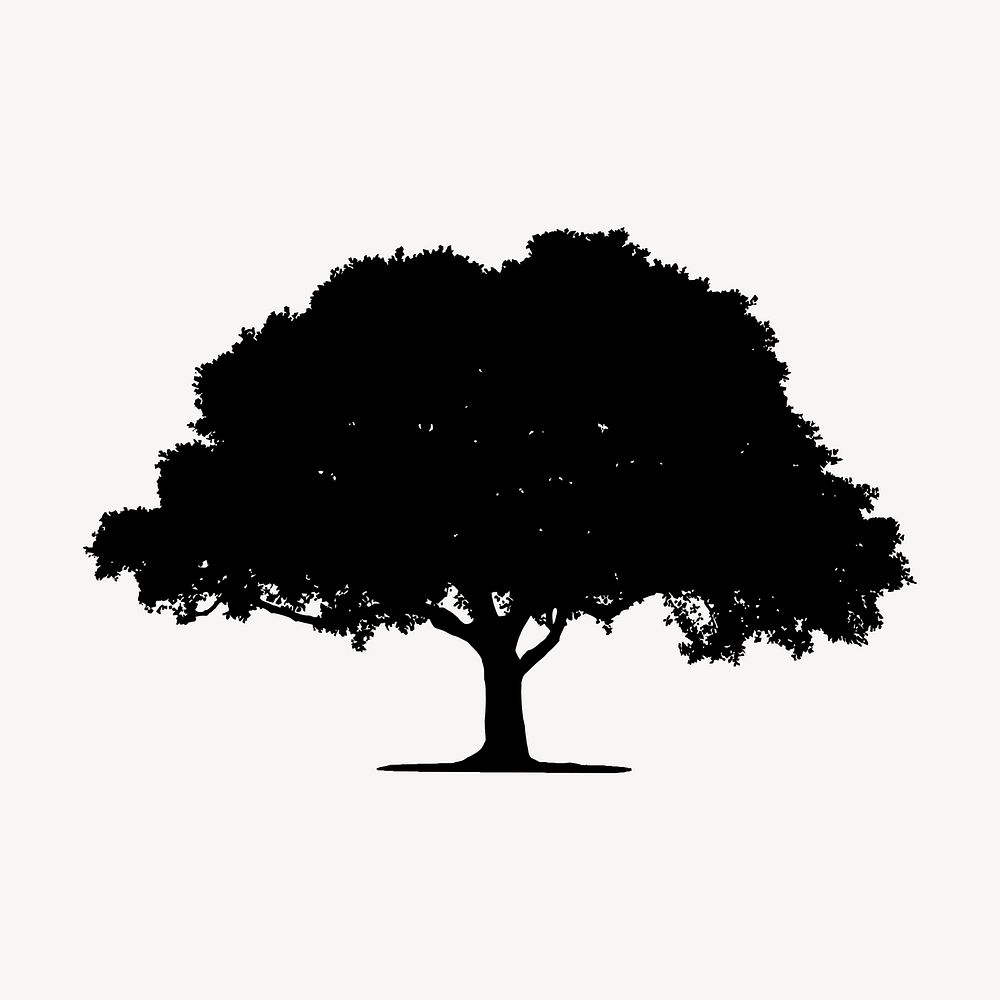 Oak tree silhouette collage element, botanical illustration psd. Free public domain CC0 image.