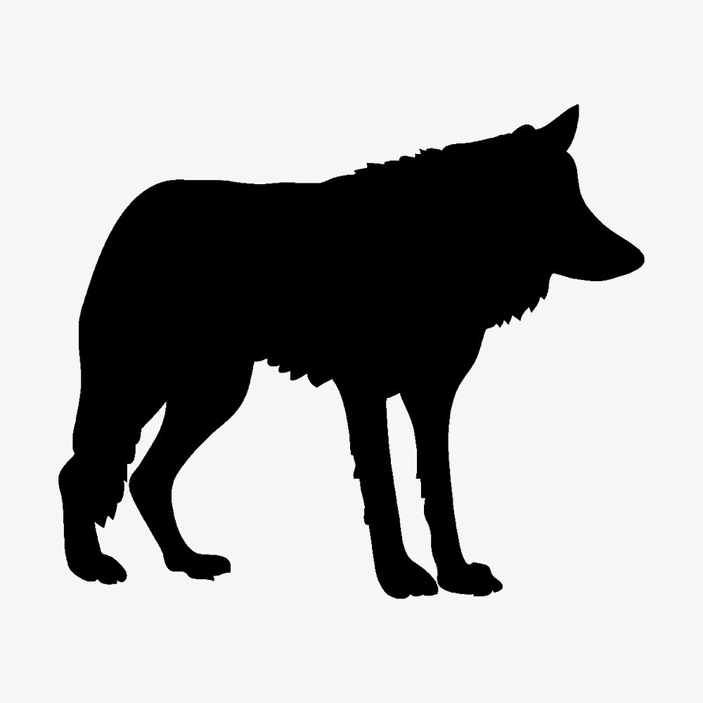 Wolf silhouette clipart, wild animal illustration in black. Free public domain CC0 image.
