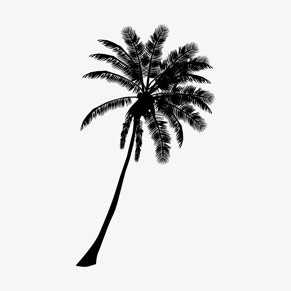 Palm tree silhouette collage element, botanical illustration psd. Free public domain CC0 image.