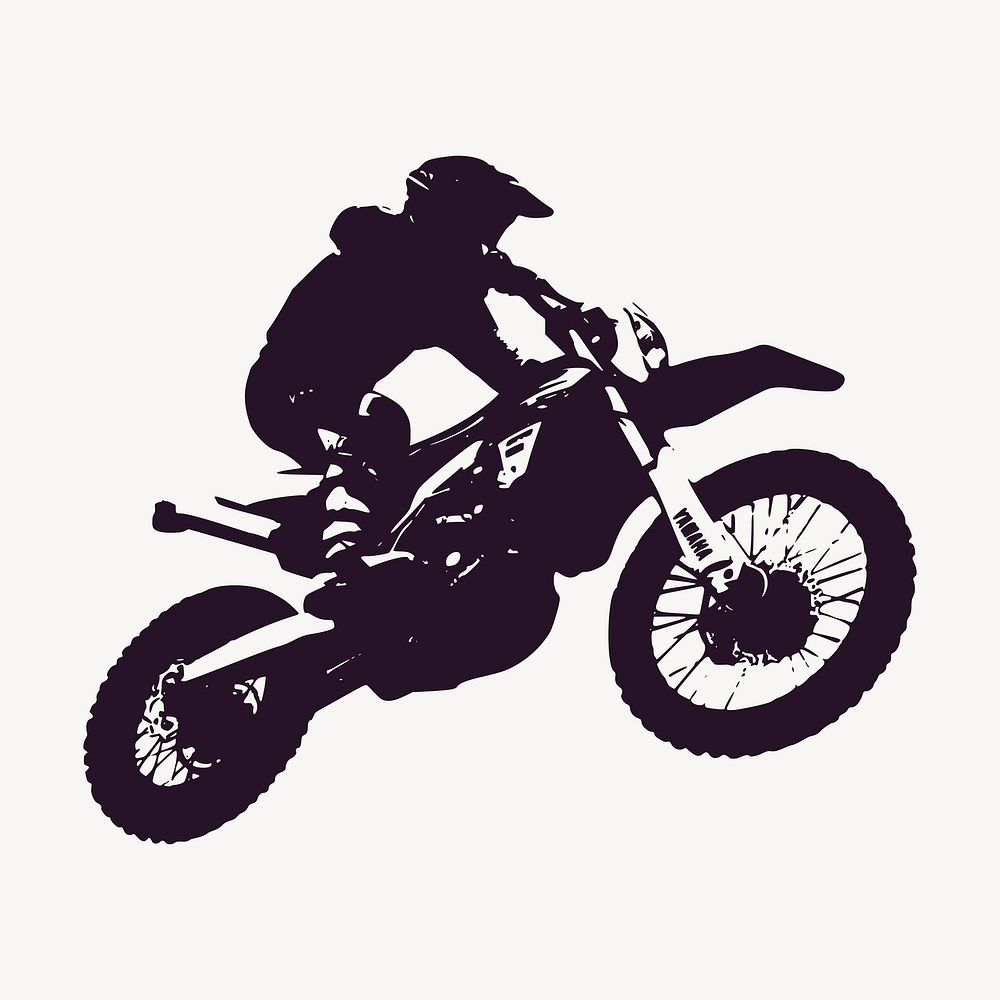 Motocross rider silhouette clipart, sport illustration. Free public domain CC0 image.