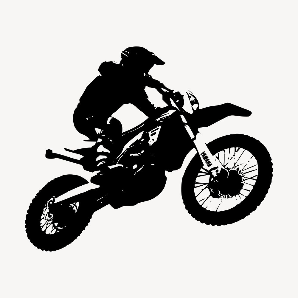 Motocross rider silhouette clipart, sport illustration in black. Free public domain CC0 image.