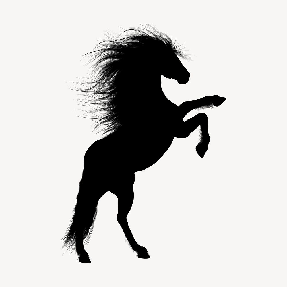 Rearing horse silhouette clipart, animal illustration in black vector. Free public domain CC0 image.