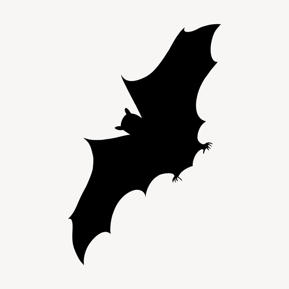 Flying bat silhouette clipart, animal illustration in black. Free public domain CC0 image.