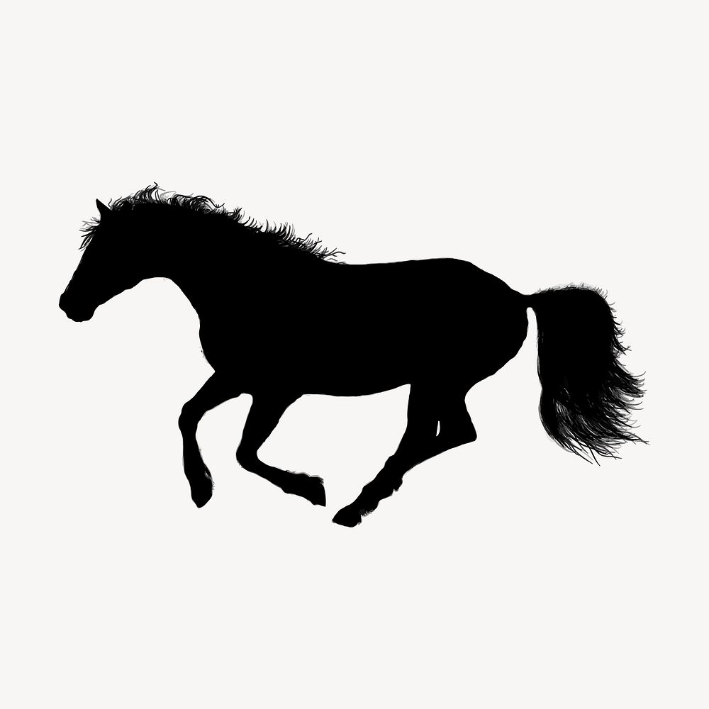 Running horse silhouette clipart, animal illustration in black. Free public domain CC0 image.