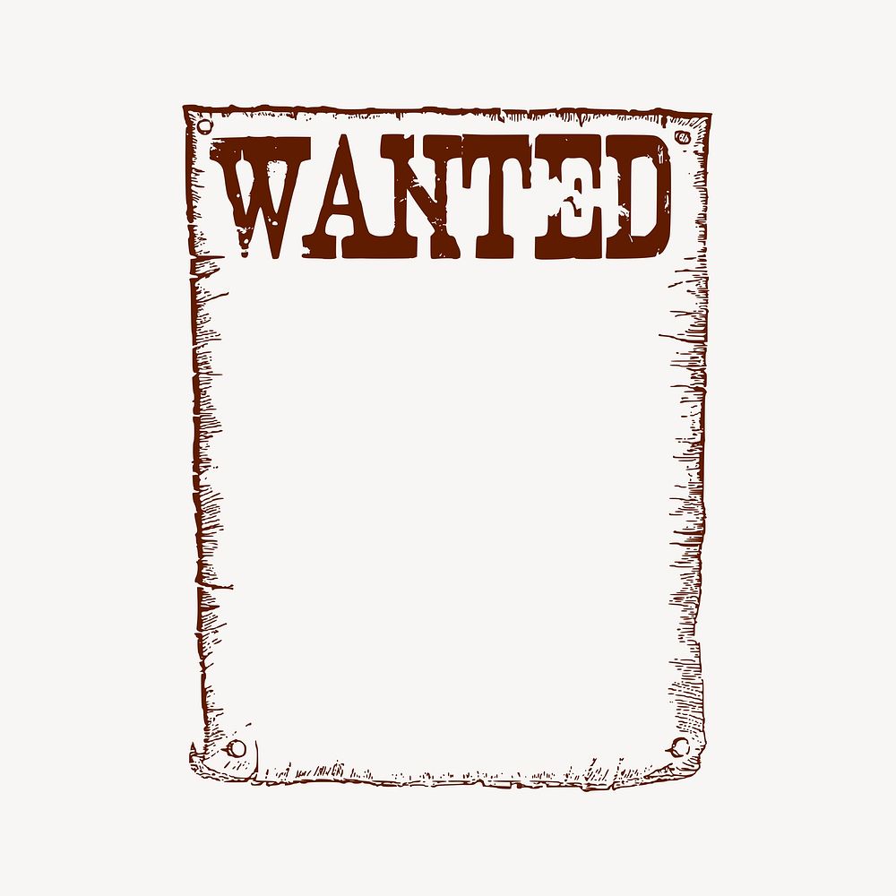 Wanted poster clipart, wild western drawing. Free public domain CC0 image.