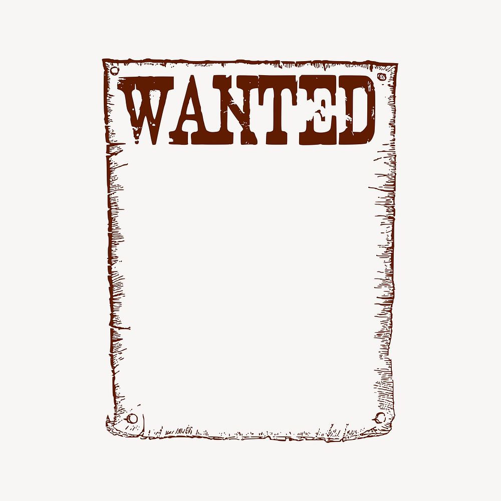 Wanted poster clipart, wild western illustration vector. Free public domain CC0 image.