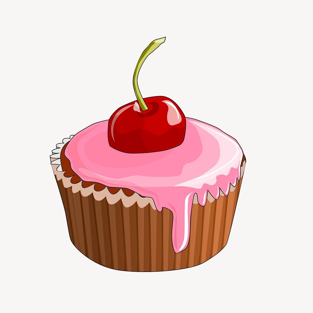 Cherry cupcake sticker, dessert illustration psd. Free public domain CC0 image.