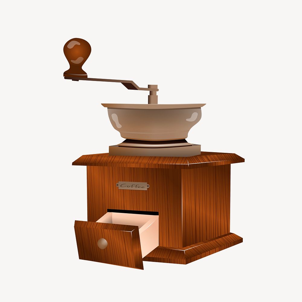 Old coffee grinder clipart, tool illustration. Free public domain CC0 image.