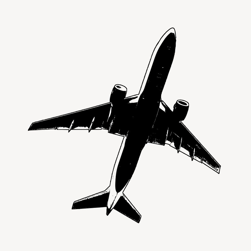 Flying airplane silhouette sticker, travel illustration psd. Free public domain CC0 image.