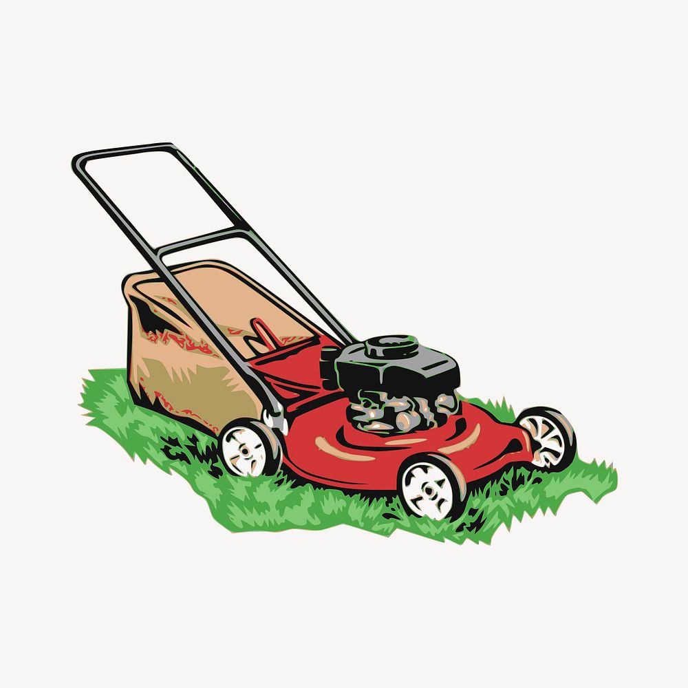 Lawn mower sticker, retro illustration psd. Free public domain CC0 image.