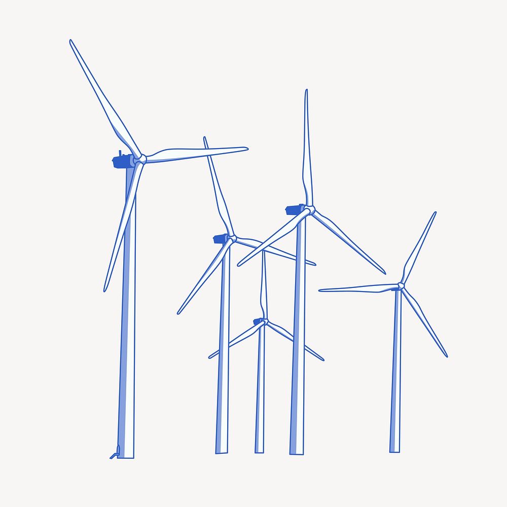 Wind power station drawing, renewable energy illustration psd. Free public domain CC0 image.