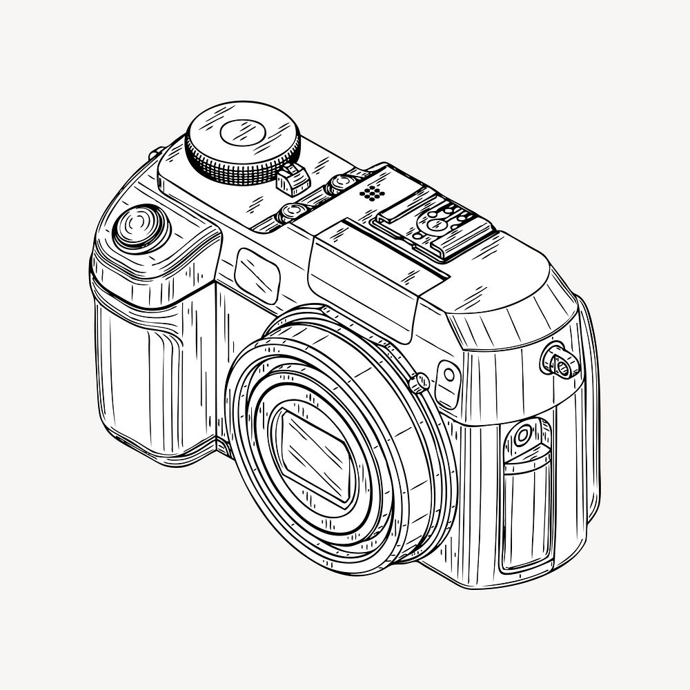 Digital camera drawing, vintage illustration psd. 
