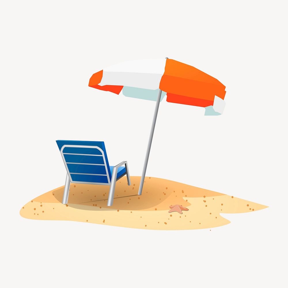 Beach chair clipart, summer vacation illustration. Free public domain CC0 image.