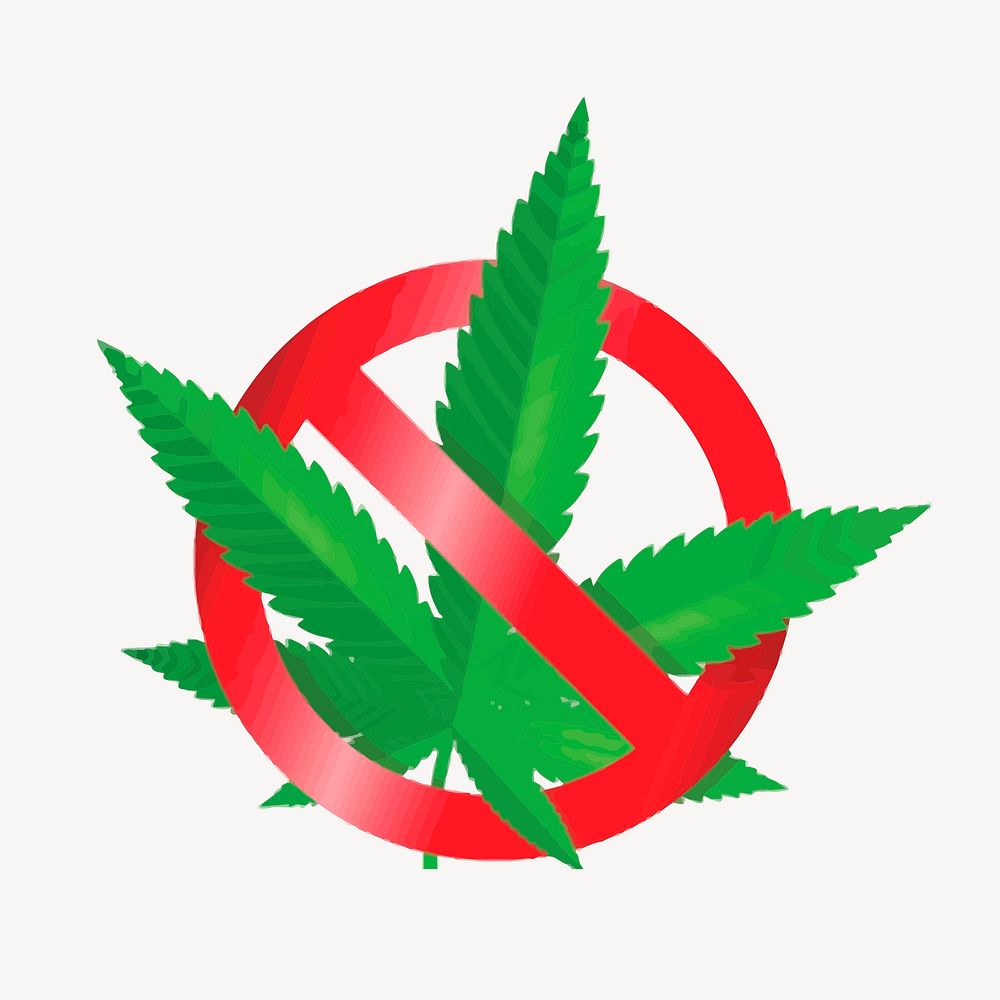 No cannabis sign sticker, leaf illustration psd. Free public domain CC0 image.