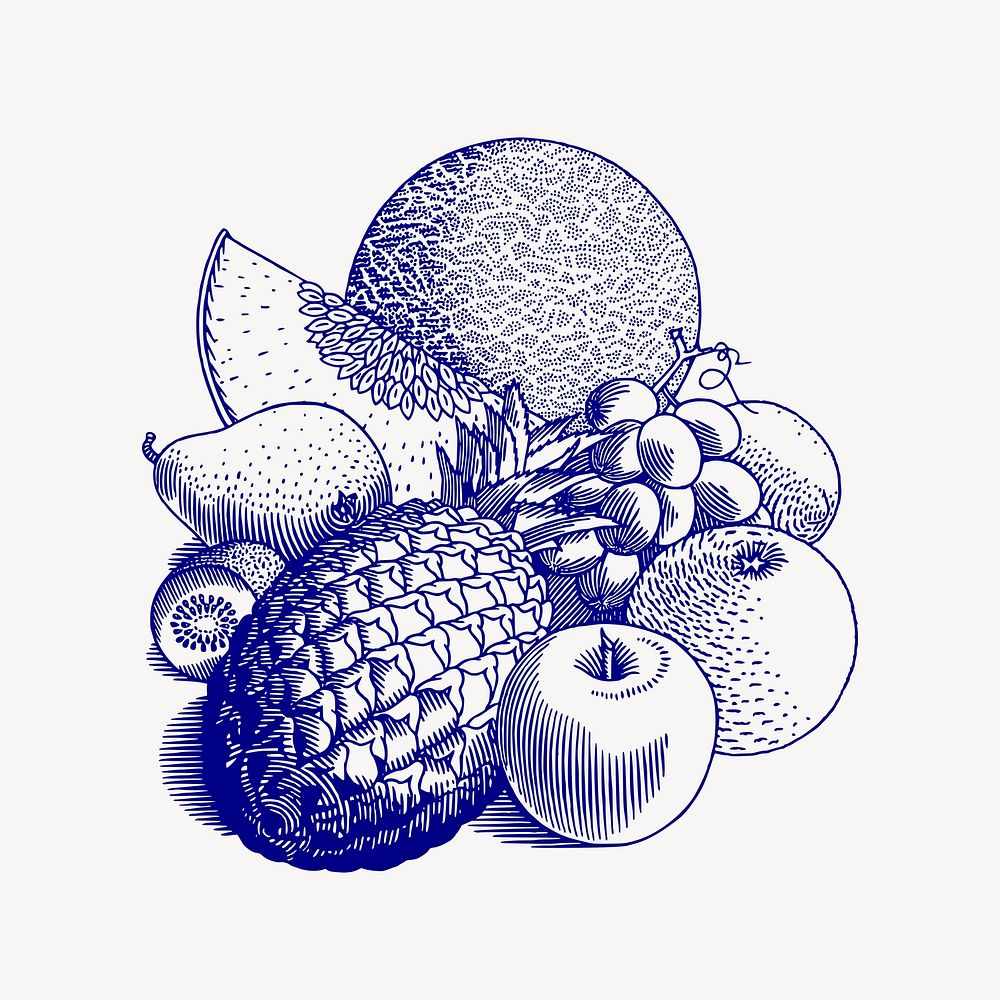 Blue fruits clipart, food illustration. Free public domain CC0 image.