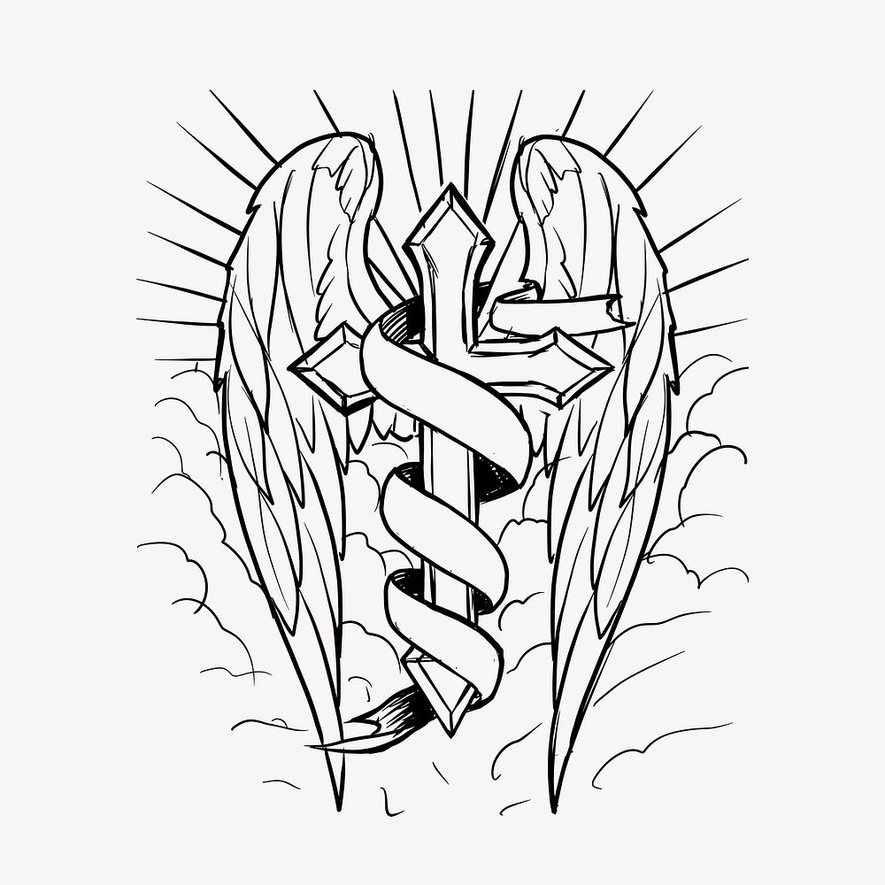 Christian cross wings clipart, religious illustration vector. Free public domain CC0 image.