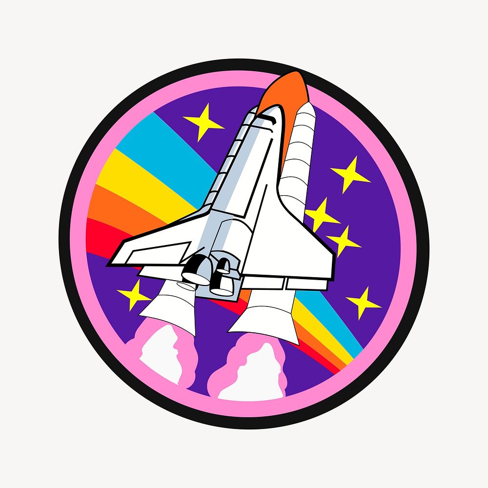 Launching rocket badge sticker, aerospace illustration psd. Free public domain CC0 image.
