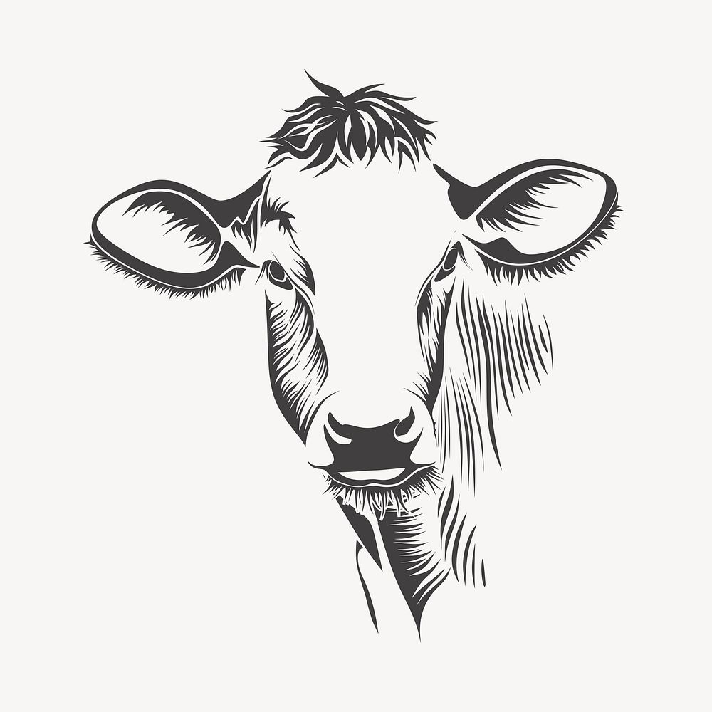 Cow line art, farm animal hand drawn. Free public domain CC0 image.